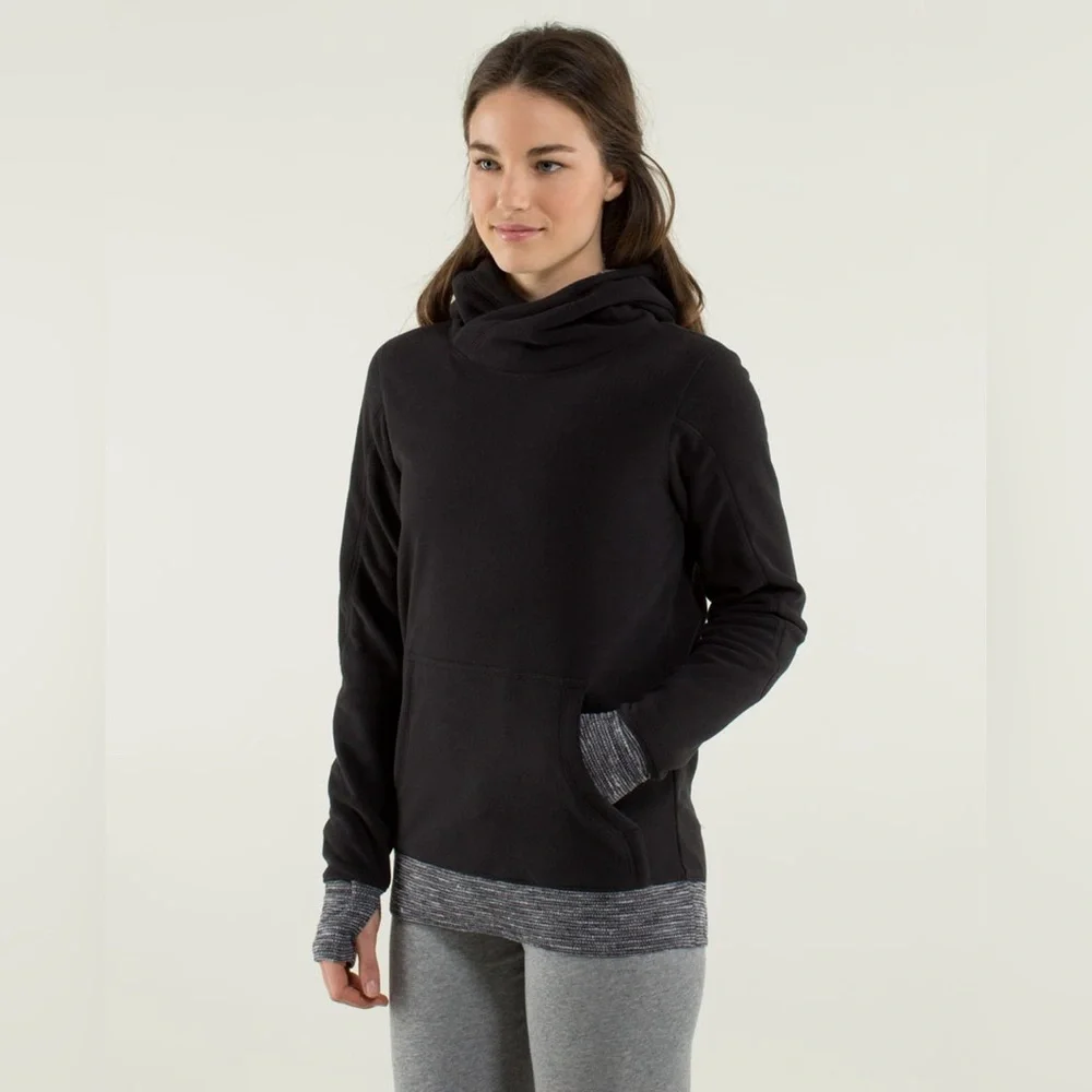 Lululemon Athletica Black/ Coco Pique Runaway Fleece Pullover Hoodie size XS EUC - Picture 3 of 14